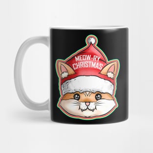 Kawaii Cat Santas Hat Meow-ry Christmas Mug